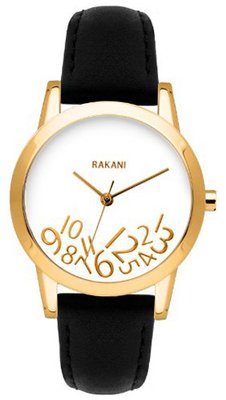 Rakani What Time? 32mm Gold on White with Black Leather Band