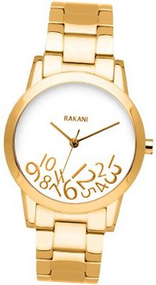 Rakani What Time? 32mm Gold on White with Gold Steel Band