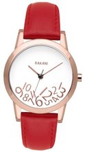 Rakani What Time? 32mm Rose Gold on White with Red Leather Band
