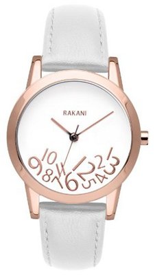 Rakani What Time? 32mm Rose Gold on White with White Leather Band