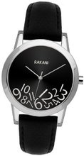 Rakani What Time? 32mm Silver on Black with Black Leather Band