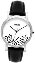 Rakani What Time? 40mm Black on White with Black Leather Band