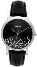 Rakani What Time? 40mm Silver on Black with Black Leather Band