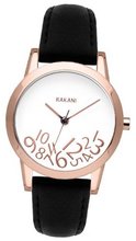 uRakani - Fashionably Late Collection Rakani What Time? 32mm Rose Gold on White with Black Leather Band 