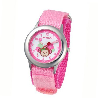 Red Balloon Kids' W000338 Pretty Girl Monkey Stainless Steel Time Teacher Pink Velcro Strap