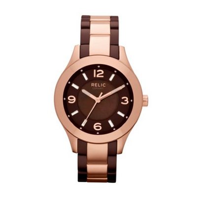 Relic by Fossil Bristal Rose Gold Tone Brown Ceramic ZR34214