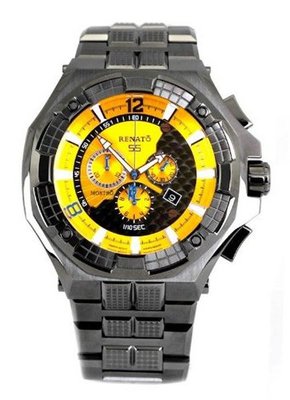 Renato Big Mostro 55MOG-Y Swiss Chronograph Sunray Yellow Dial Divers Bracelet