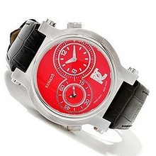 Renato DUG.R Limited Edition Red Dual Time Swiss Quartz Diamond Accented Leather Strap