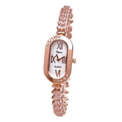 Ladies Luxury Crystal Diamond Bracelet Rose Gold Oblong Shaped Dial-RCW18