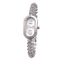 Luxury Crystal Diamond Bracelet Oblong Dial Platinum Plated Silver Tone-RCW17