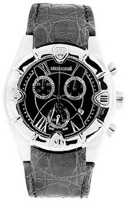 Roberto Cavalli 7251616155 Stainless Steel Case Black Dial Leather Strap