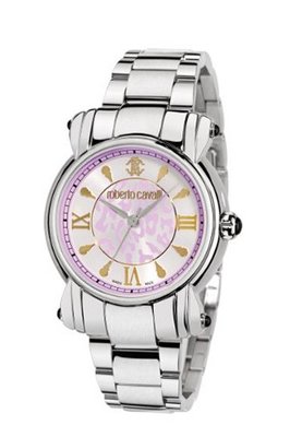 Roberto Cavalli Ladies R7253172545 In Collection Anniversary, 3 H and S, White & Violet Dial and Bracelet
