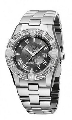 Roberto Cavalli Unisex Diamond Analogue R7253116525 with White Crystals Bezel Set and Stainless Steel Case