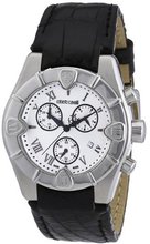 Stainless Steel Case White Dial Leather Strap Date Display Chronograph