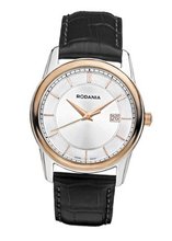 Rodania Swiss Celso Quartz with Silver Dial Analogue Display and Black Leather Strap RS2507323