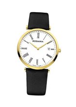 Rodania Swiss Elios Quartz with White Dial Analogue Display and Black Leather Strap RS2505632