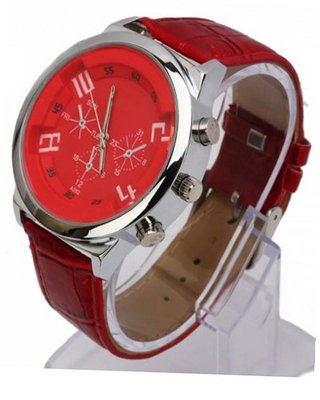 RoKo Fashion Charming PU Leather Band Round Steel Case Wrist Red