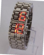 RoKo Fashion Elegant Lava Red Digital Display LED Steel Band Wrist Silver