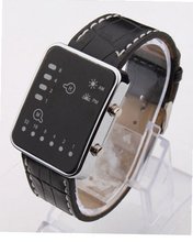 RoKo Fashionable Black Leather Band Unique Display Digital LED Wrist Black