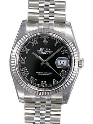 Rolex Datejust Black Roman Dial Jubilee Bracelet Fluted Bezel 116234BKRJ