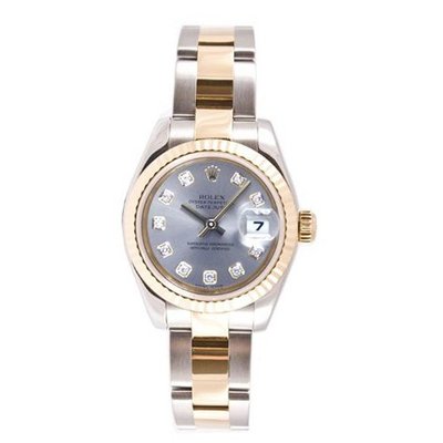 Rolex Ladys New Style Heavy Band Stainless Steel & 18K Gold Datejust Model 179173 Oyster Band Fluted Bezel Silver Diamond Dial