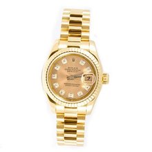 Rolex Ladys President New Style Heavy Band 18k Yellow Gold Model 179178 Fluted Bezel Champagne Diamond Dial