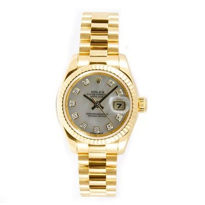 Rolex Ladys President New Style Heavy Band 18k Yellow Gold Model 179178 Fluted Bezel Mother Of Pearl Diamond Dial
