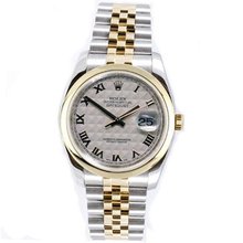 Rolex New Style Heavy Band Stainless Steel & 18K Gold Datejust Model 116203 Jubilee Band Smooth Bezel Ivory Roman Dial