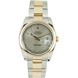 Rolex New Style Heavy Band Stainless Steel & 18K Gold Datejust Model 116203 Oyster Band Smooth Bezel Silver Stick Dial