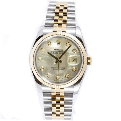 Rolex New Style Heavy Band Stainless Steel & 18K Gold Datejust Model 116233 Jubilee Band Fluted Bezel Mother Of Pearl Diamond Dial
