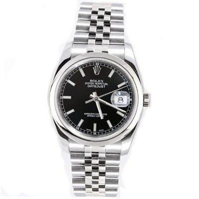 Rolex New Style Heavy Band Stainless Steel Datejust Model 116200 Jubilee Band Stainless Steel Smooth Bezel Black Stick Dial