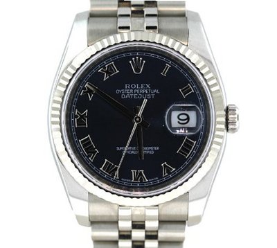 Rolex New Style Heavy Band Stainless Steel Datejust Model 116234 Jubilee Band 18K White Gold Fluted Bezel Blue Stick Dial