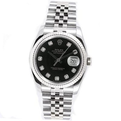 Rolex New Style Heavy Band Stainless Steel Datejust Model 116234 Jubilee Band 18K White Gold Fluted Bezel Black Diamond Dial