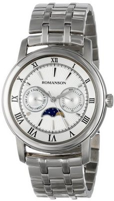 Romanson TM2616FM1WAS2W Classic Three Hand Quartz Moon Phase, Day and Date Functions