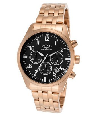 Aquaspeed Chronograph Black Dial Rose Gold Tone Ion Plated Stainless Steel
