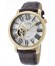 Automatic Gold Tone IP SS Case Silver Dial Brown Genuine Leather