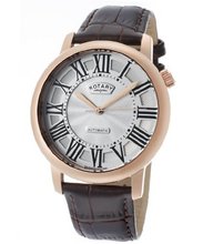 Automatic Rose Gold Tone IP Stainless Steel Case Silver Dial Brown Genuine Leather