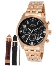Chronograph Black Dial Rose Gold Tone Ion Plated Stainless Steel
