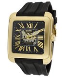Rotary Automatic Partially See Through Silver/Black Dial Gold Tone Ip Case Black Rubber