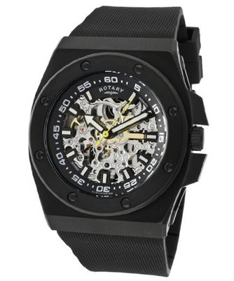 Rotary Automatic Skeletonized Silver/Black Dial Black Ip Case Black Rubber