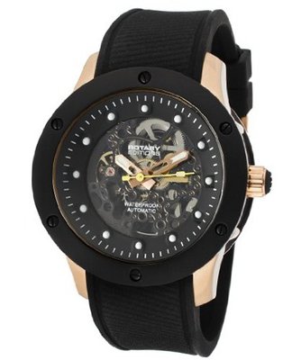 Rotary Editions Automatic See Through Black Dial Two Tone Ip Case Black Rubber