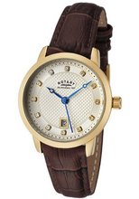 Rotary LS42827/08 White Swarovski Crystal Champagne Textured Dial Brown Leather