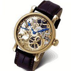 Rougois Mechanique Gold Skeleton Brown Leather Band