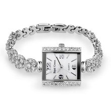 Bracelet Style Cubic Zirconia Square Mother of Pearl Dial Stainless Steel