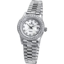 Cubic Zirconia Bezel Mother of Pearl Dial Stainless Steel