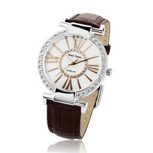 Cubic Zirconia Bezel Rose Gold and Mother of Pearl Dial Burgundy Leather