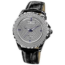 Cubic Zirconia Dial Black Ceramic and Stainless Steel Black Leather