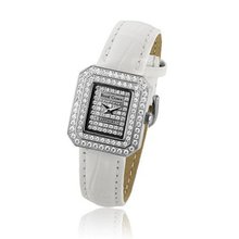 Cubic Zirconia Dial Stainless Steel White Leather