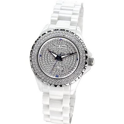 Cubic Zirconia Dial White Ceramic and Stainless Steel