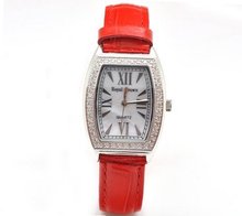 Royal Crown 3635 Jewelry Waterproof Large Red Rectangle Dial Leather Band